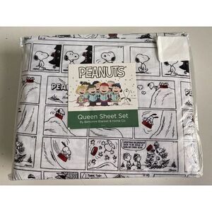 Peanuts Snoopy Holiday Christmas Comic Strip Queen Size Soft Sheet Set NEW